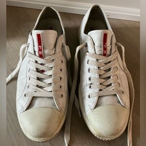 Mens Prada White Leather Sneakers